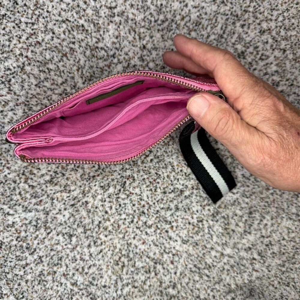 Anthropologie Women's Hot Pink Shimmery Clutch with Wrist Strap​ - Picture 2 of 8